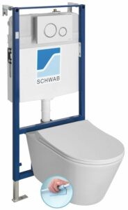 Závesné WC AVVA Rimless s podomietkovou nádržkou a tlačidlom Schwab