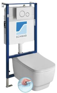 Závesné WC BELLO Rimless s podomietkovou nádržkou a tlačidlom Schwab