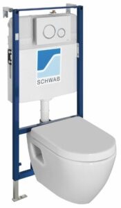 Závesné WC NERA s podomietkovou nádržkou a tlačidlom Schwab
