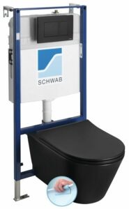 Závesné WC AVVA Rimless s podomietkovou nádržkou a tlačidlom Schwab