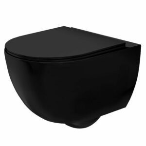 REA - Závesná WC misa vrátane sedátka RIMLESS Carlo Mini Slim čierna matná REA-C8489