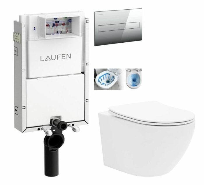 LAUFEN Podomít. systém LIS TW1 SET s chrómovým tlačidlom + WC CALANI Loyd + SEDADLO H8946630000001CR LO1