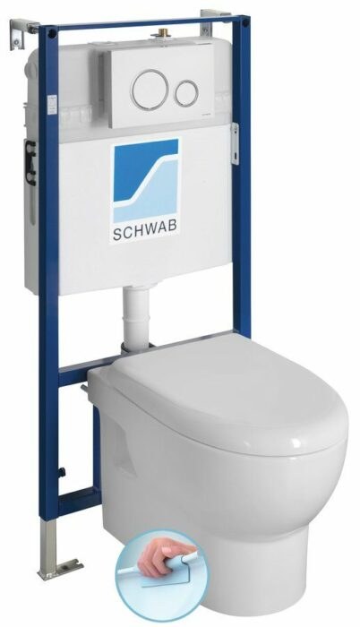 Závesné WC ABSOLUTE Rimless s podomietkovou nádržkou a tlačidlom Schwab