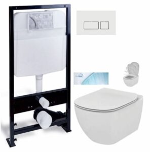 PRIM - predstenový inštalačný systém s bielym tlačidlom 20/0042 + WC Ideal Standard Tesi so sedadlom SoftClose